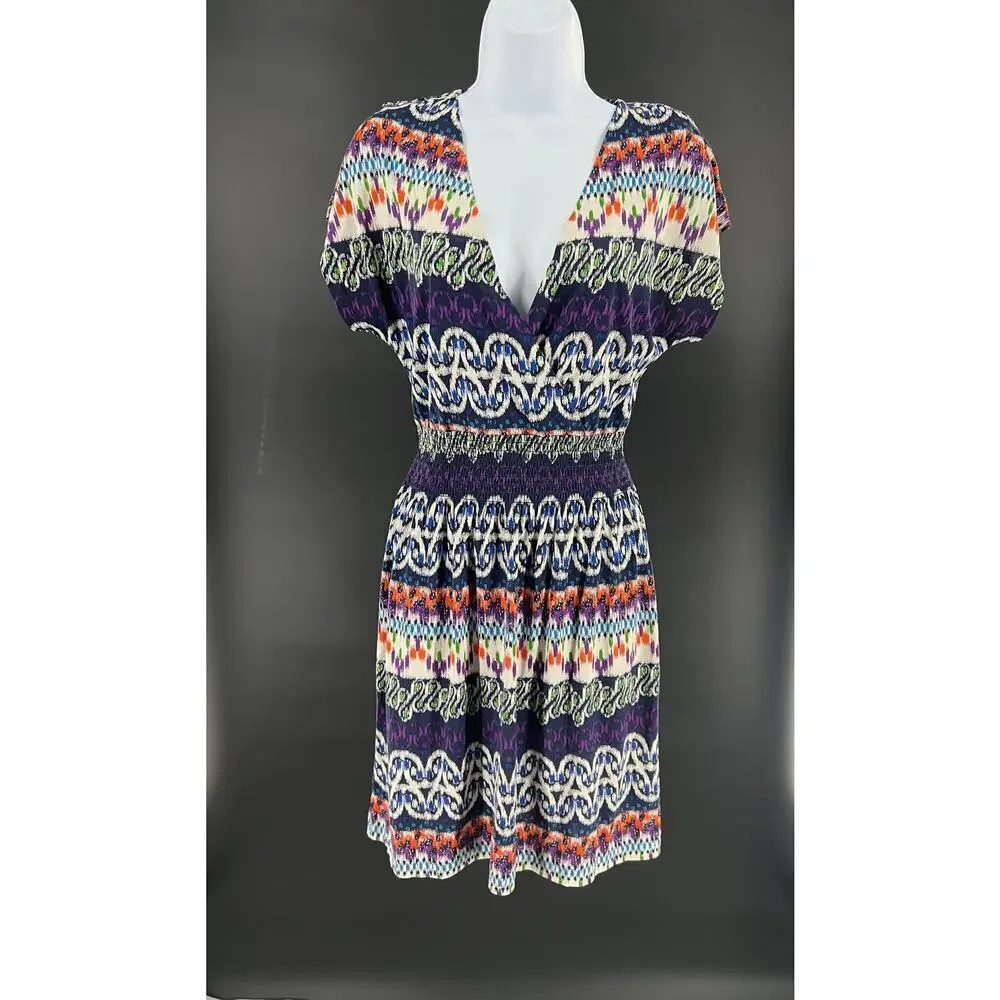 Tory Burch Silk Jersey Aztec Chevron Boho Print Silk Dress Boho Coastal Cowgirl